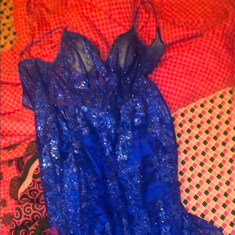 Size 14, color blue,sleeveless, long